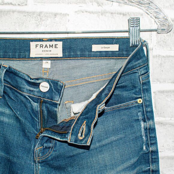 FRAME Denim Le Gargon Jeans Ripped Distressed Blue jay way Size 24 - Picture 5 of 10